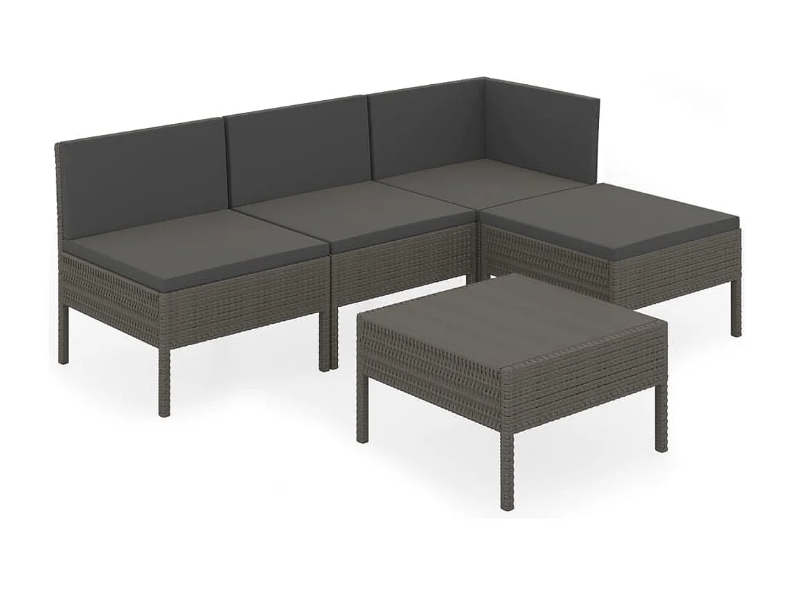 Salon de jardin 5 pcs avec coussins Résine tressée Gris 38