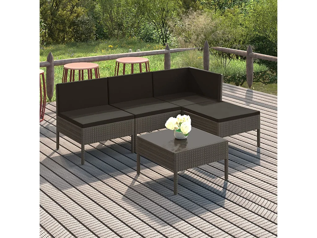 Salon de jardin 5 pcs avec coussins Résine tressée Gris 38