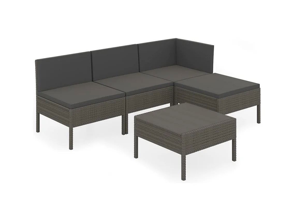 Salon de jardin 5 pcs avec coussins Résine tressée Gris 38