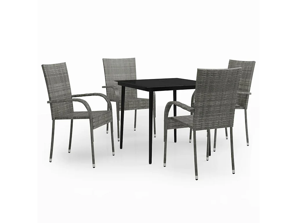 Juego de comedor para jardín 5 piezas con cojines gris y negro