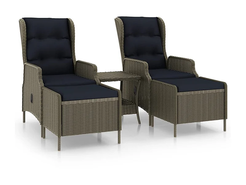 Salon de jardin 3 pcs avec coussins Résine tressée Marron 7