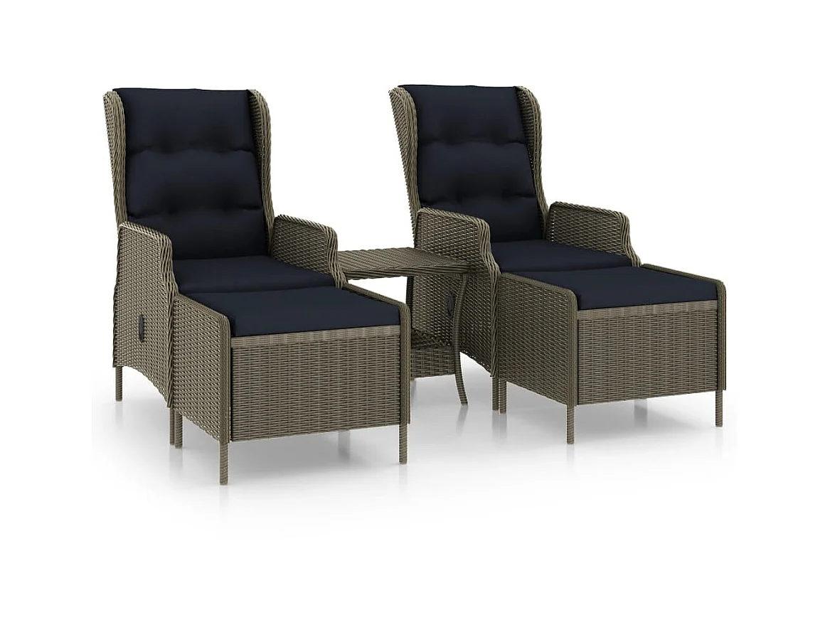 Salon de jardin 3 pcs avec coussins Résine tressée Marron 7