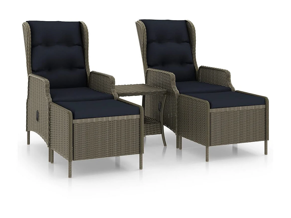 Salon de jardin 3 pcs avec coussins Résine tressée Marron 7