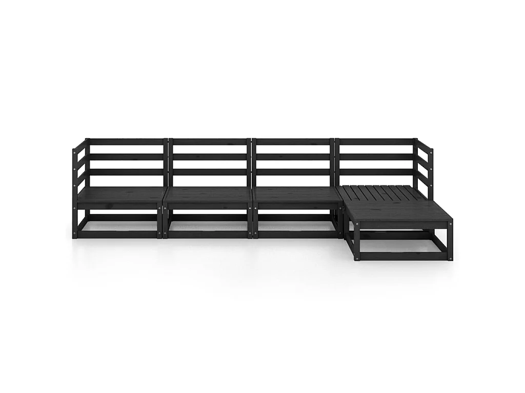 Salon de jardin 5 pcs Noir Bois de pin massif 13