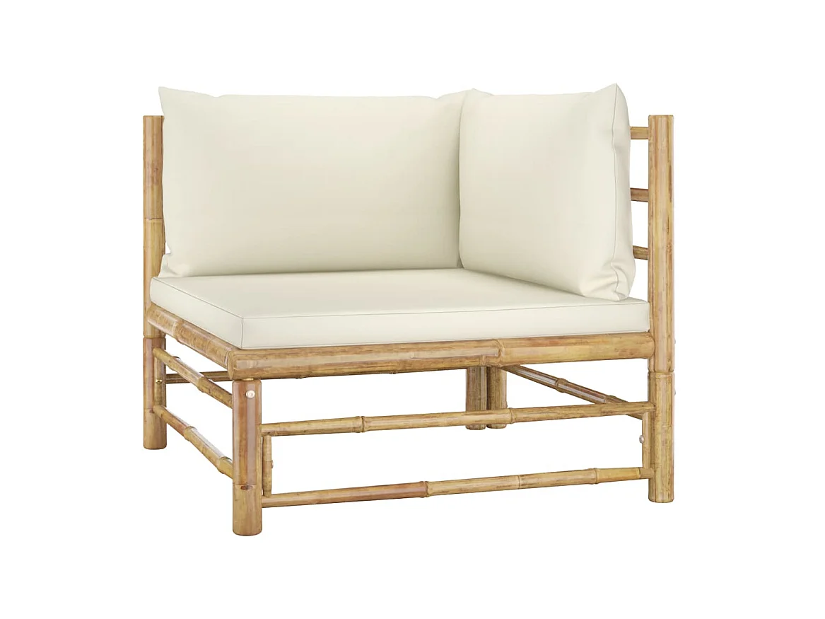 Salon de jardin 6 pcs avec coussins blanc crème Bambou 2