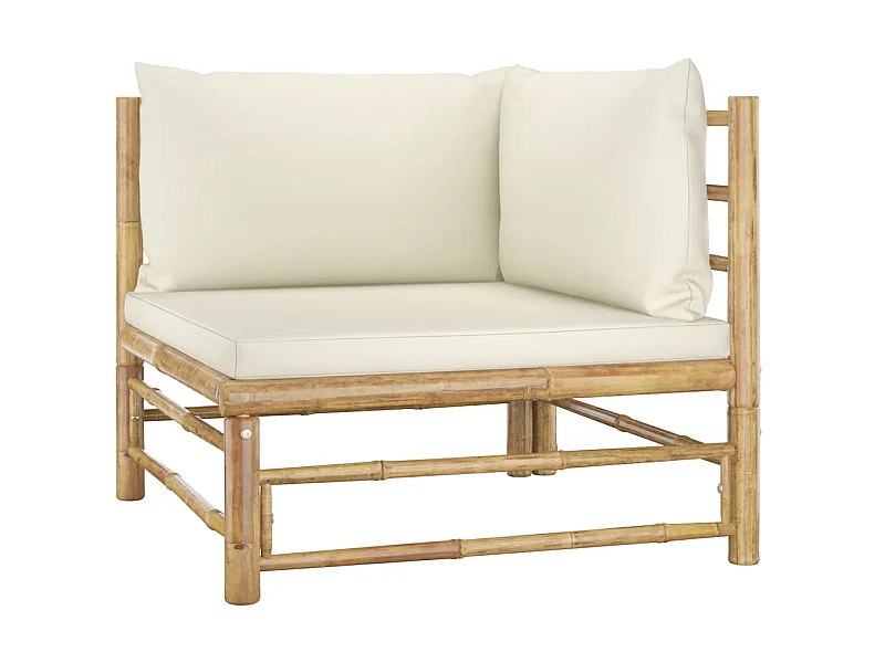 Salon de jardin 6 pcs avec coussins blanc crème Bambou 2