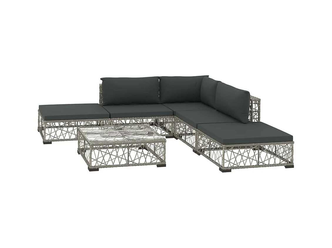 Salon de jardin 6 pcs avec coussins Résine tressée Gris 21