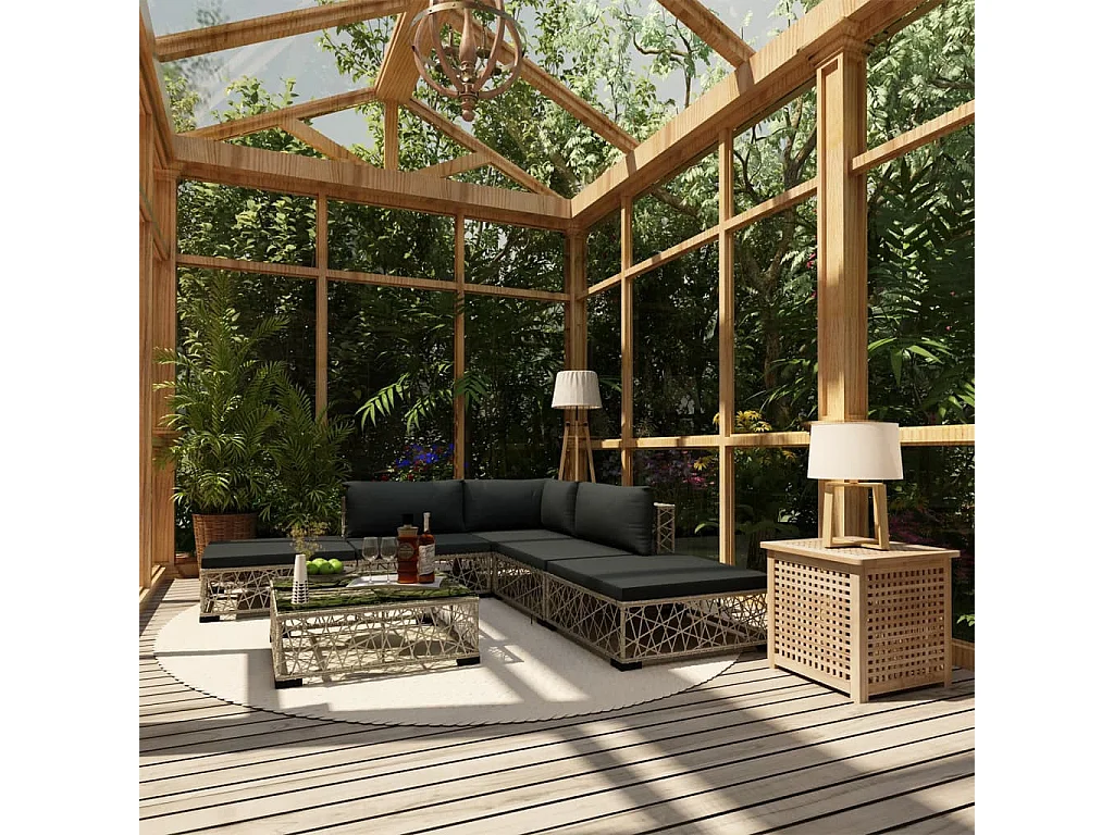 Salon de jardin 6 pcs avec coussins Résine tressée Gris 21