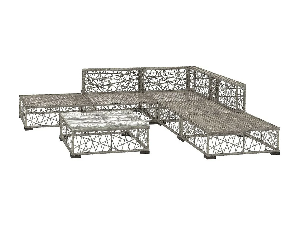 Salon de jardin 6 pcs avec coussins Résine tressée Gris 21