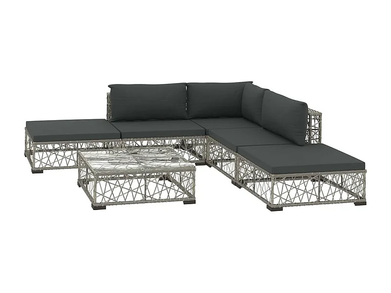 Salon de jardin 6 pcs avec coussins Résine tressée Gris 21