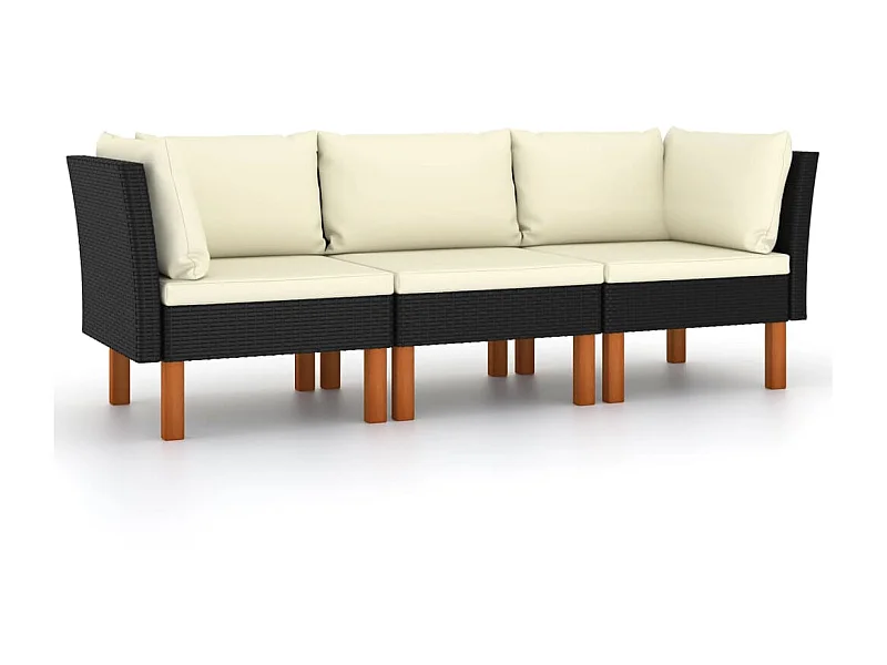 Canapé de jardin à 3 places avec coussins Noir Résine tressée