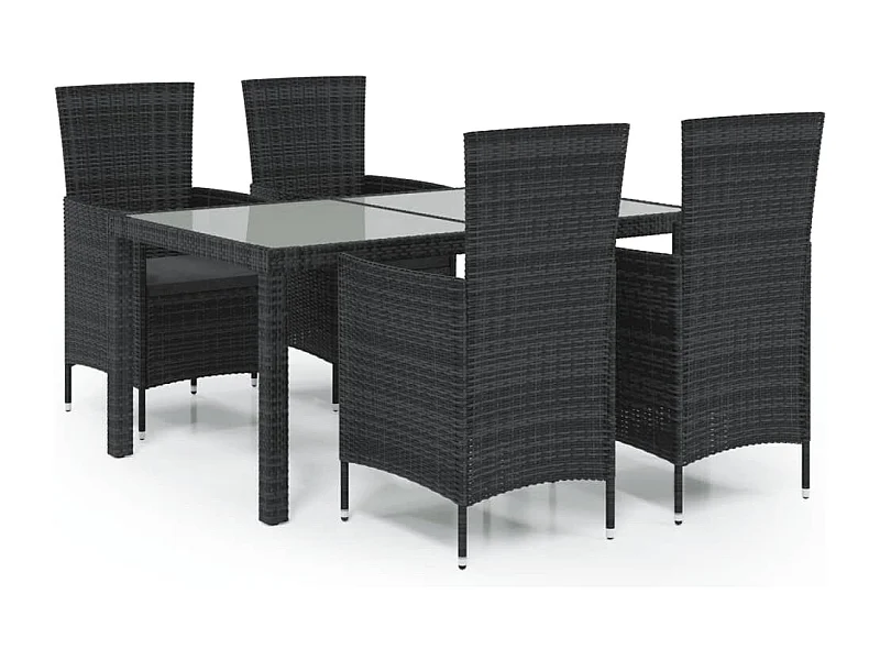 Salon d'extérieur 5 pcs avec coussins Résine tressée Noir 4