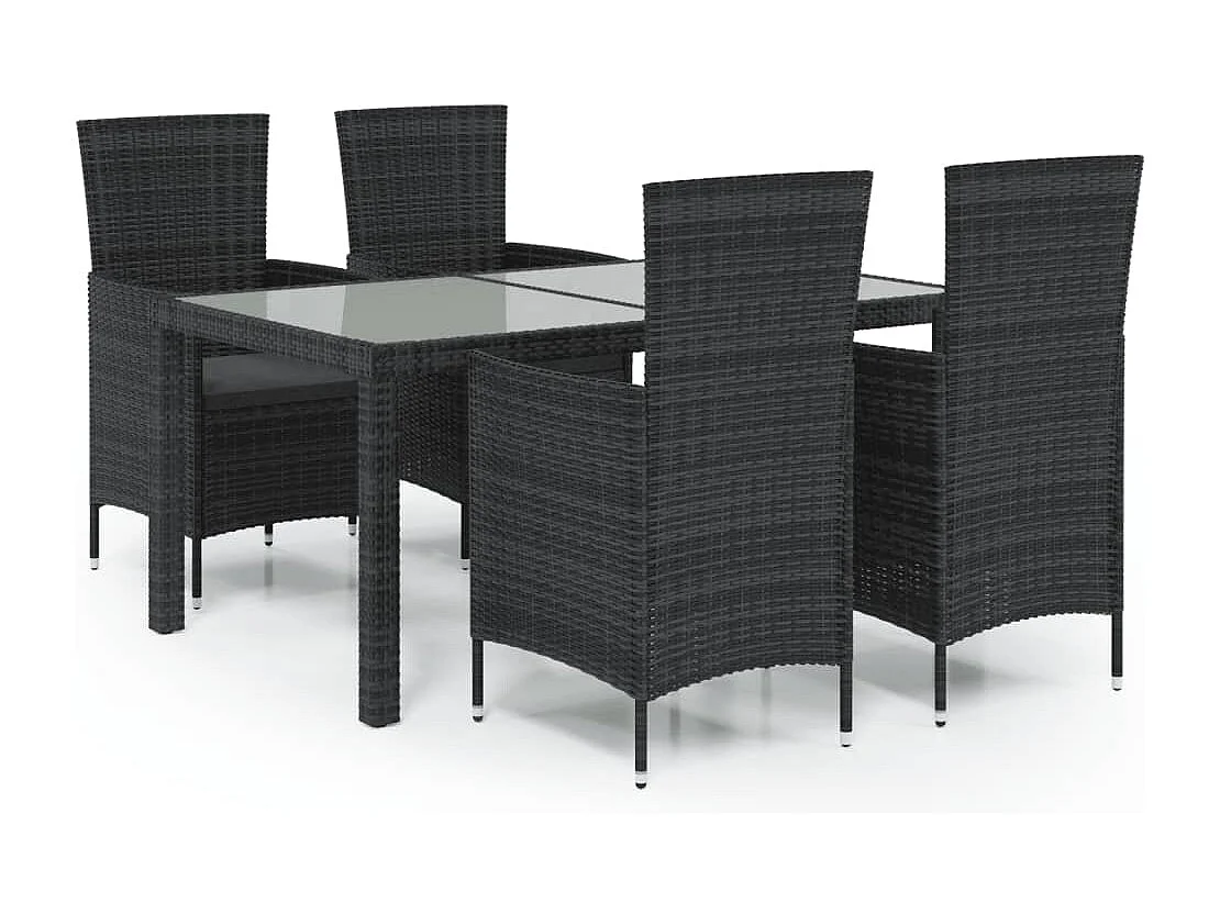 Salon d'extérieur 5 pcs avec coussins Résine tressée Noir 4