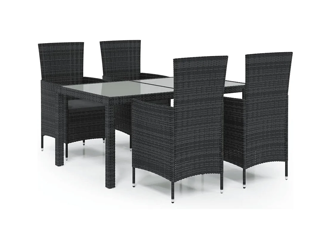 Salon d'extérieur 5 pcs avec coussins Résine tressée Noir 4