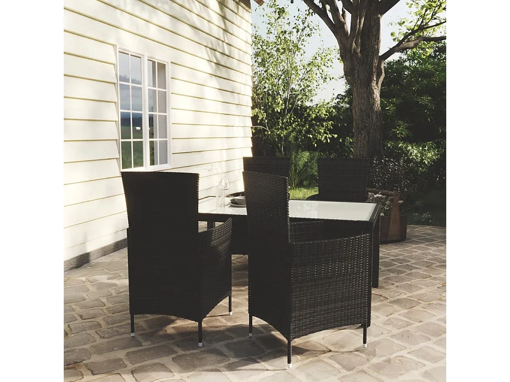 Salon d'extérieur 5 pcs avec coussins Résine tressée Noir 4