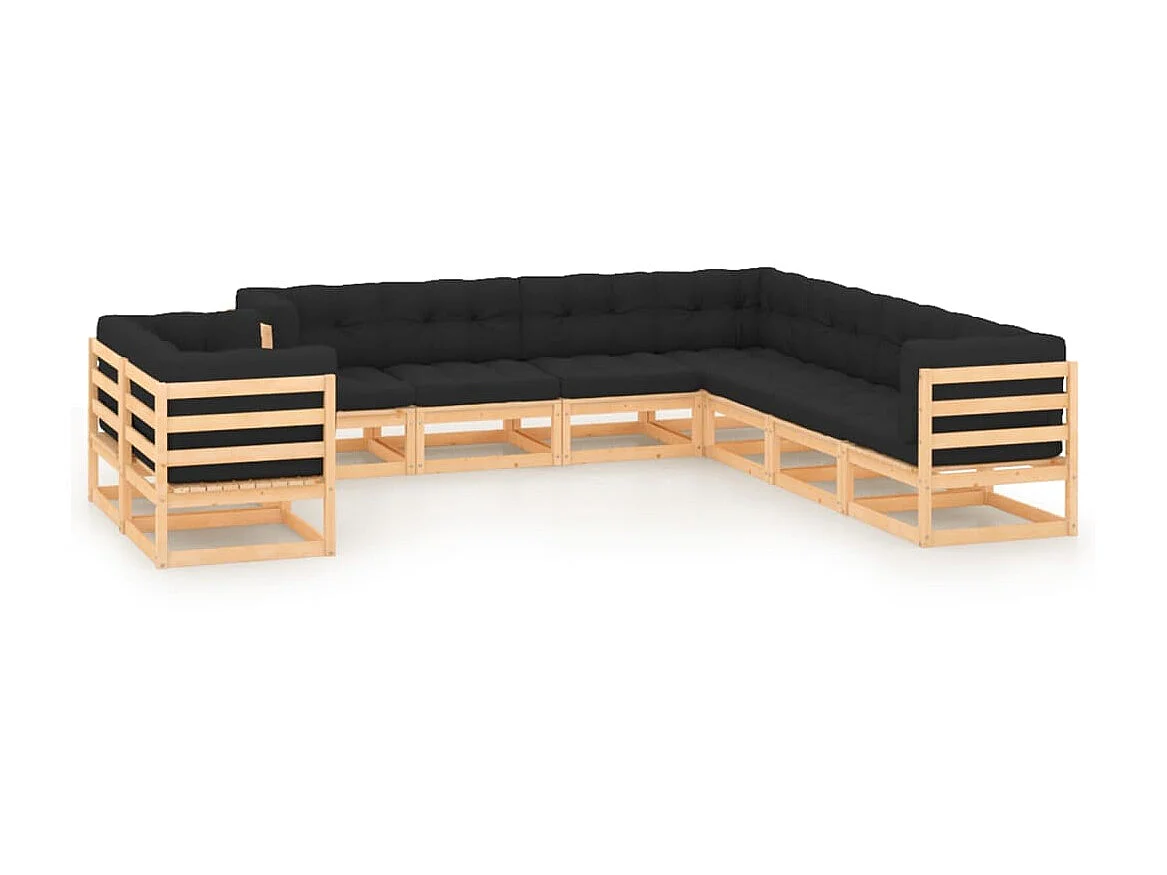 Salon de jardin 9 pcs avec coussins anthracite Bois de pin 15