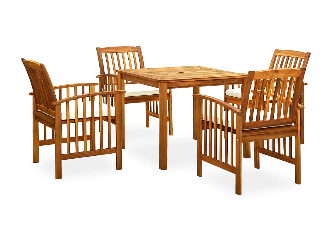 Mobilier à dîner de jardin 5 pcs avec coussins Acacia solide