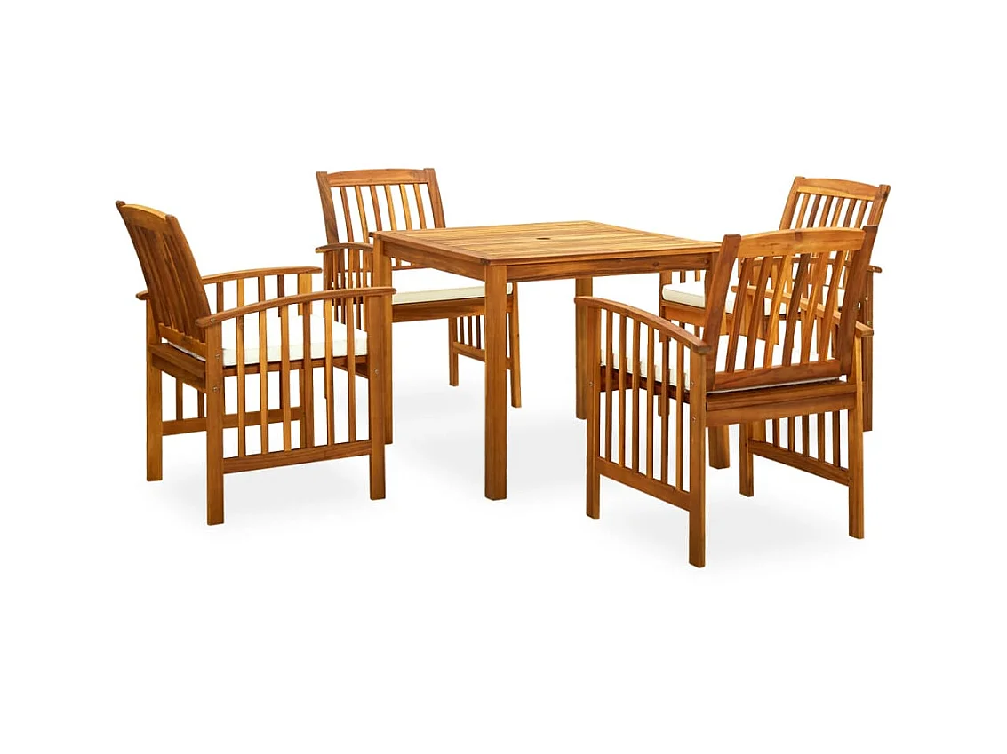 Mobilier à dîner de jardin 5 pcs avec coussins Acacia solide