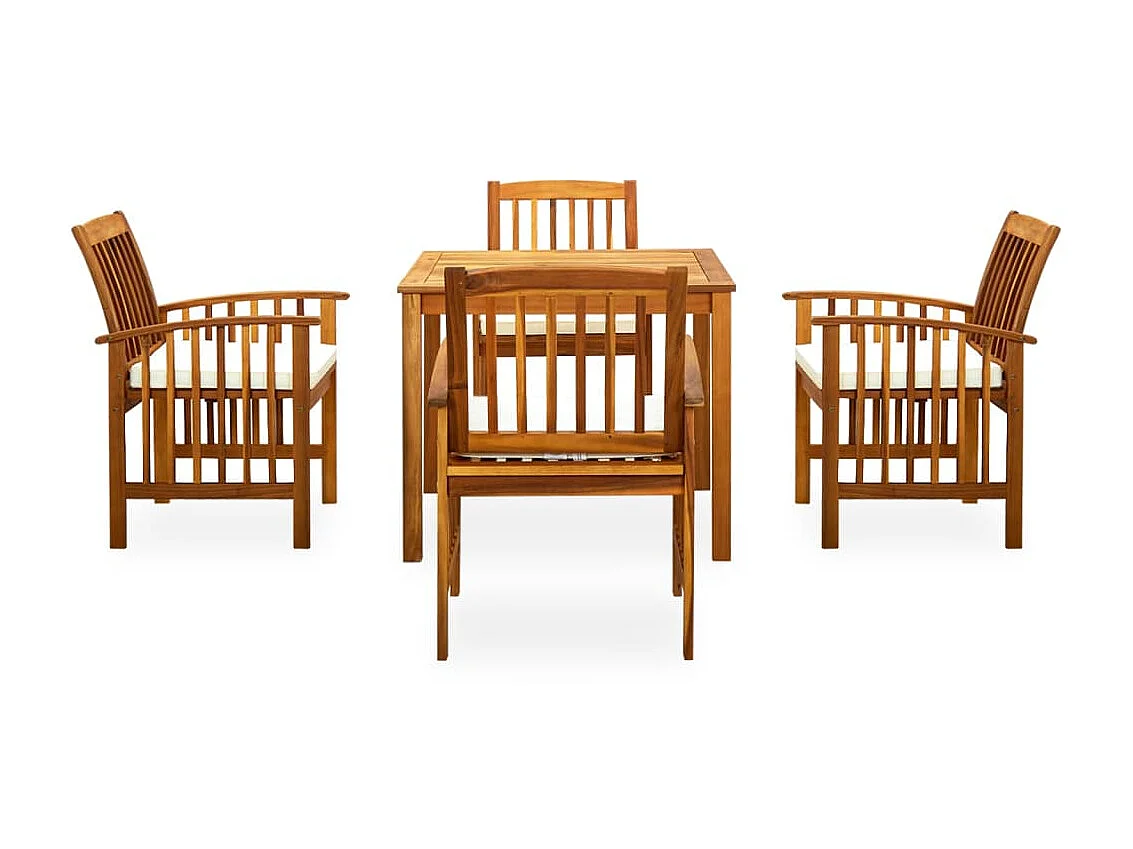 Mobilier à dîner de jardin 5 pcs avec coussins Acacia solide