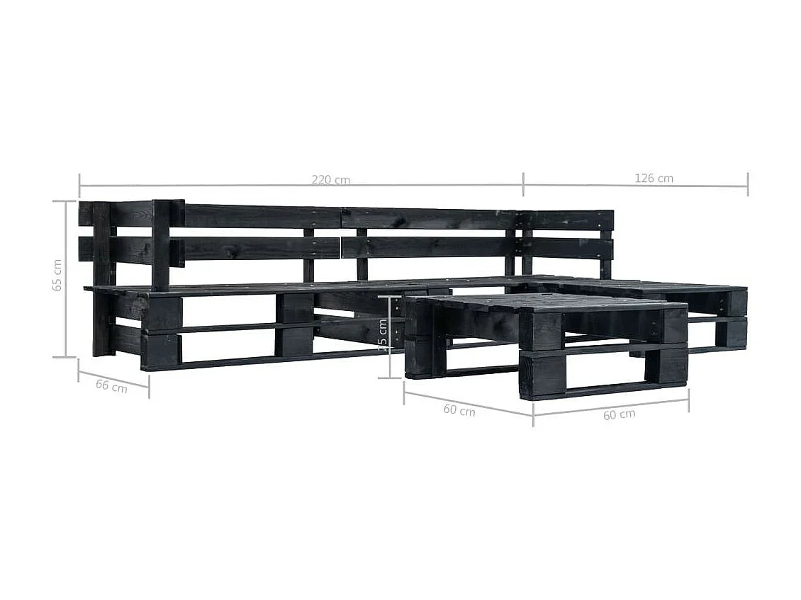 Canapés de jardin palette 4 pcs Noir Bois