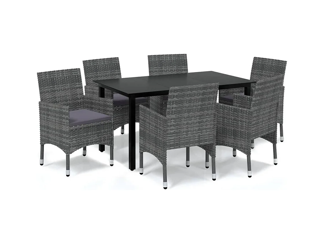 Mobilier à dîner de jardin et coussins 7pcs Résine tressée Gris 2