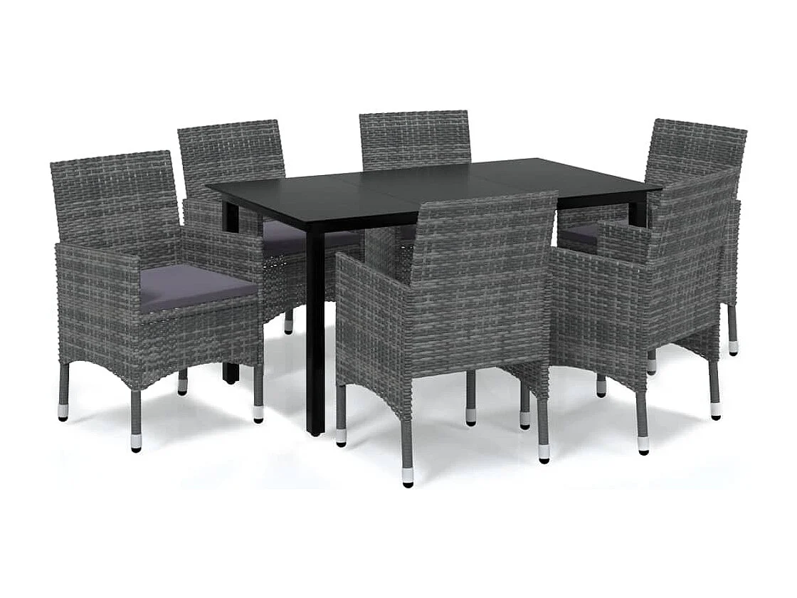 Mobilier à dîner de jardin et coussins 7pcs Résine tressée Gris 2