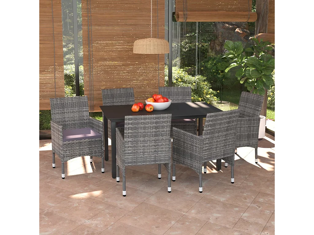 Mobilier à dîner de jardin et coussins 7pcs Résine tressée Gris 2