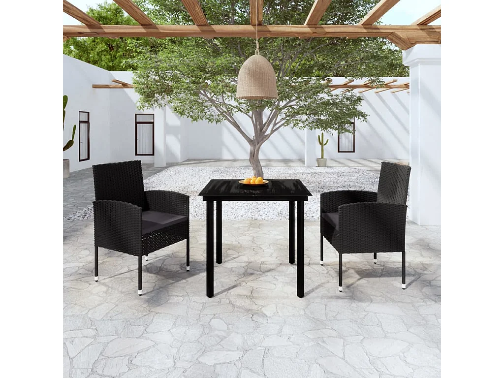 Juego de comedor para jardín 3 piezas negro