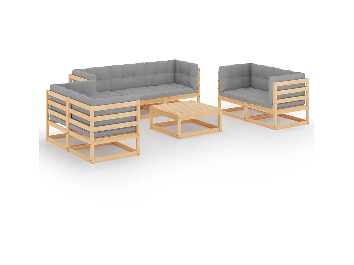Salon de jardin 8 pcs avec coussins Bois de pin massif 41
