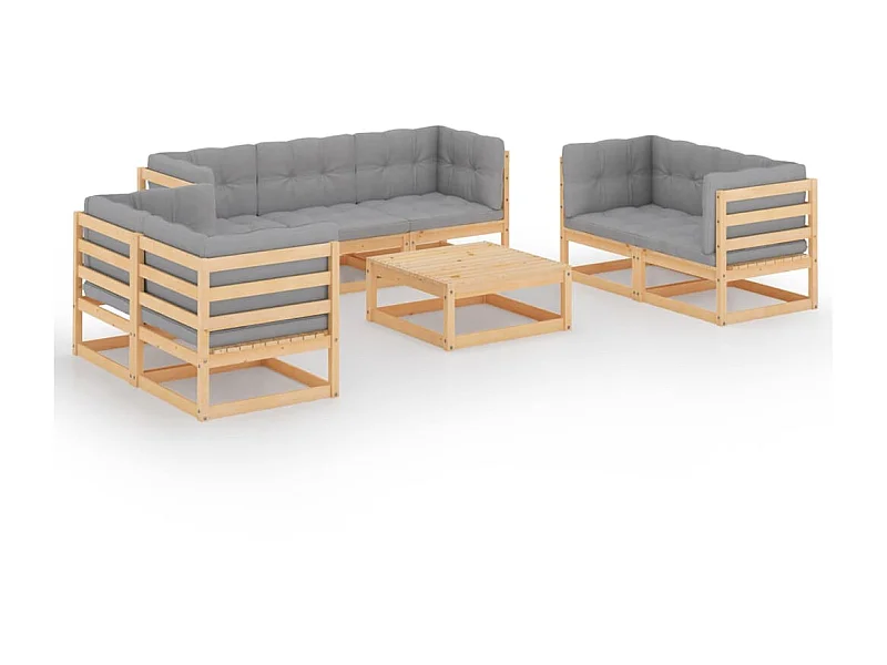 Salon de jardin 8 pcs avec coussins Bois de pin massif 41