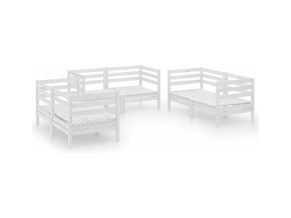 Salon de jardin 6 pcs Blanc Bois de pin massif 17