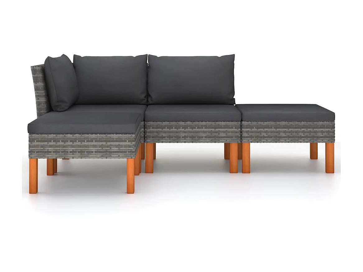 Salon de jardin 4 pcs avec coussins Résine tressée Gris 16