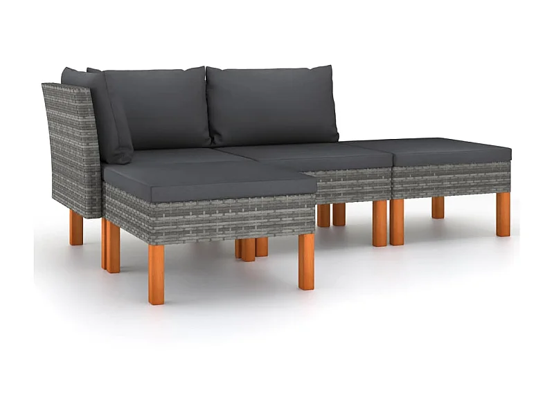 Salon de jardin 4 pcs avec coussins Résine tressée Gris 16