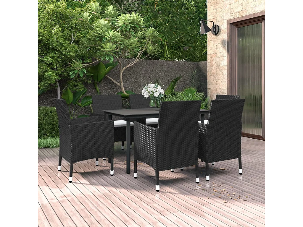 Mobilier à dîner de jardin coussins 7 pcs Résine tressée Verre 2