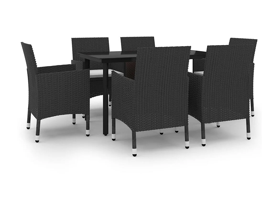 Mobilier à dîner de jardin coussins 7 pcs Résine tressée Verre 2