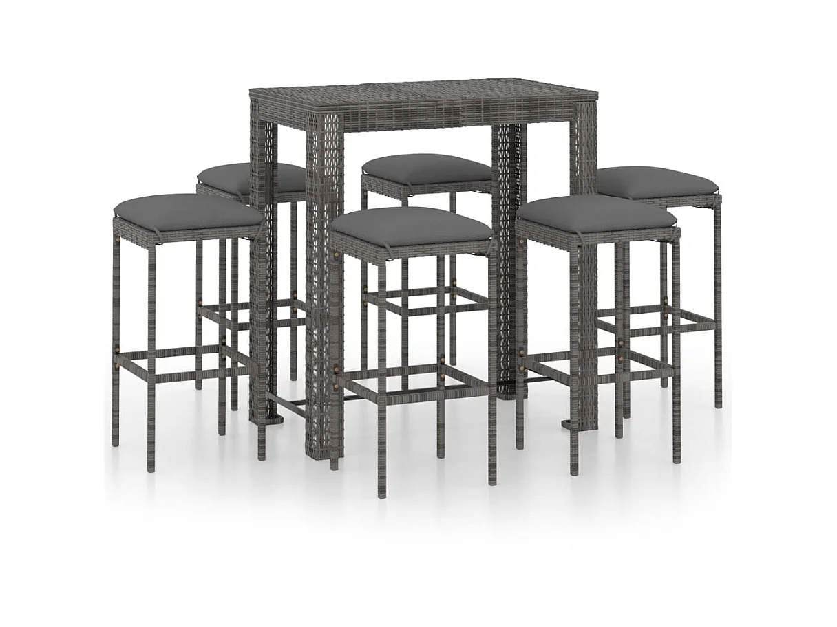 Ensemble de bar de jardin 7 pcs et coussins Résine tressée Gris 3