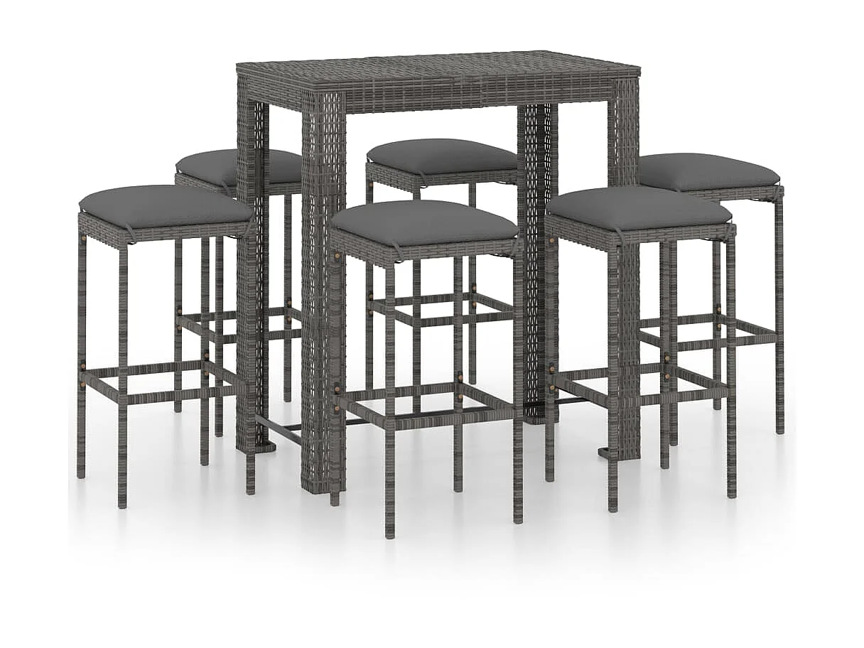 Ensemble de bar de jardin 7 pcs et coussins Résine tressée Gris 3