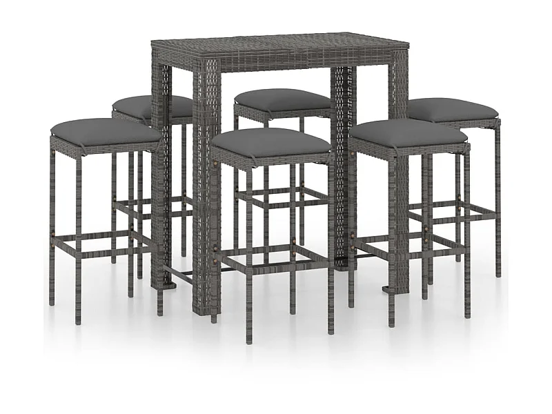 Ensemble de bar de jardin 7 pcs et coussins Résine tressée Gris 3