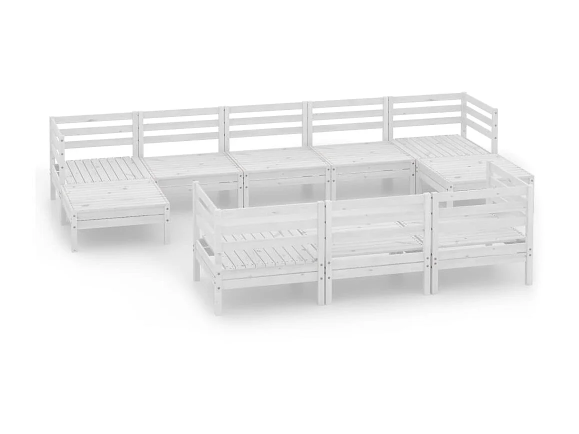 Salon de jardin 10 pcs Blanc Bois de pin massif 27