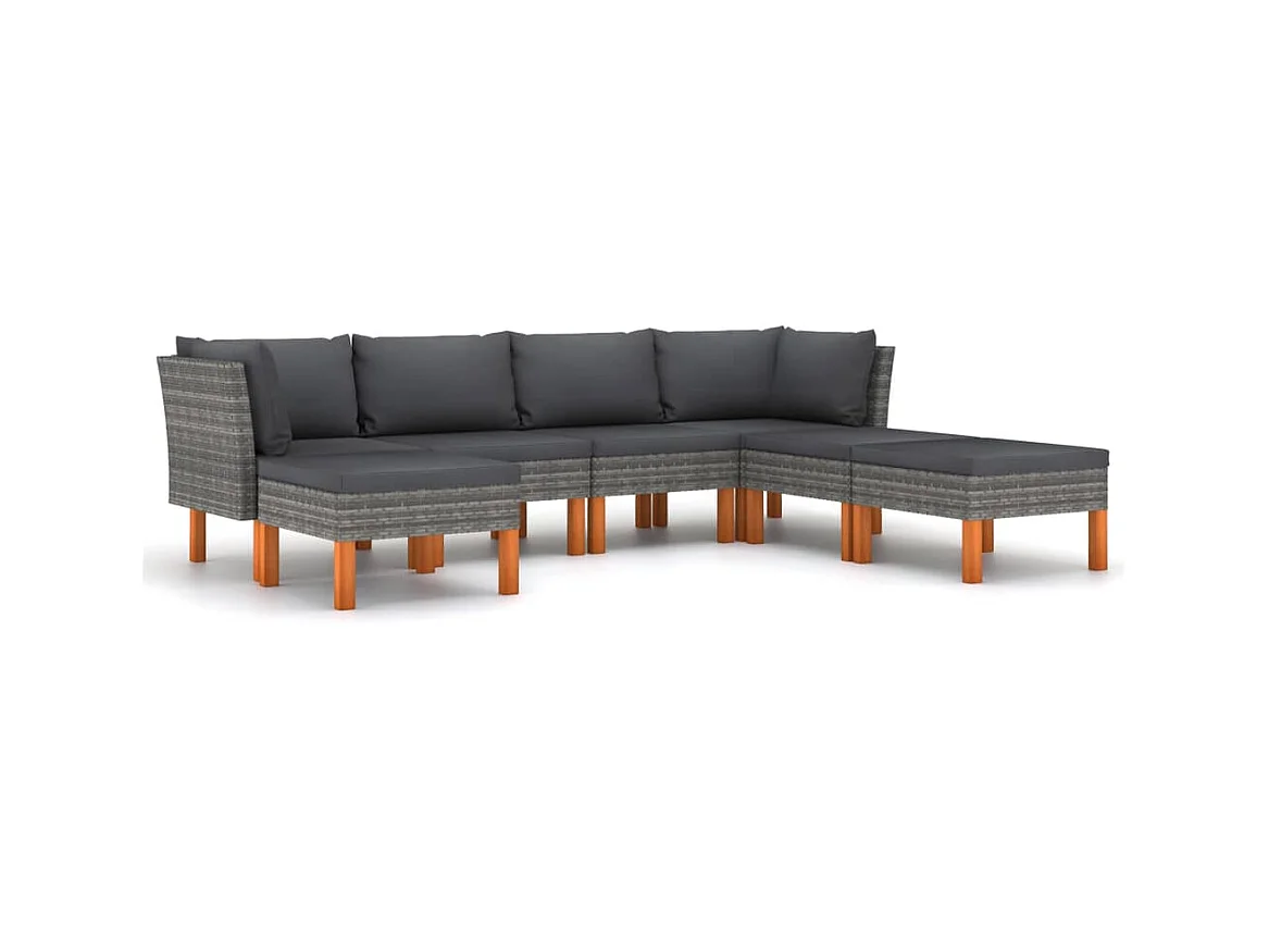 Salon de jardin 7 pcs avec coussins Résine tressée Gris 28