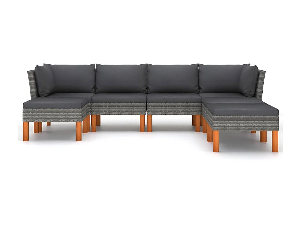 Salon de jardin 7 pcs avec coussins Résine tressée Gris 28