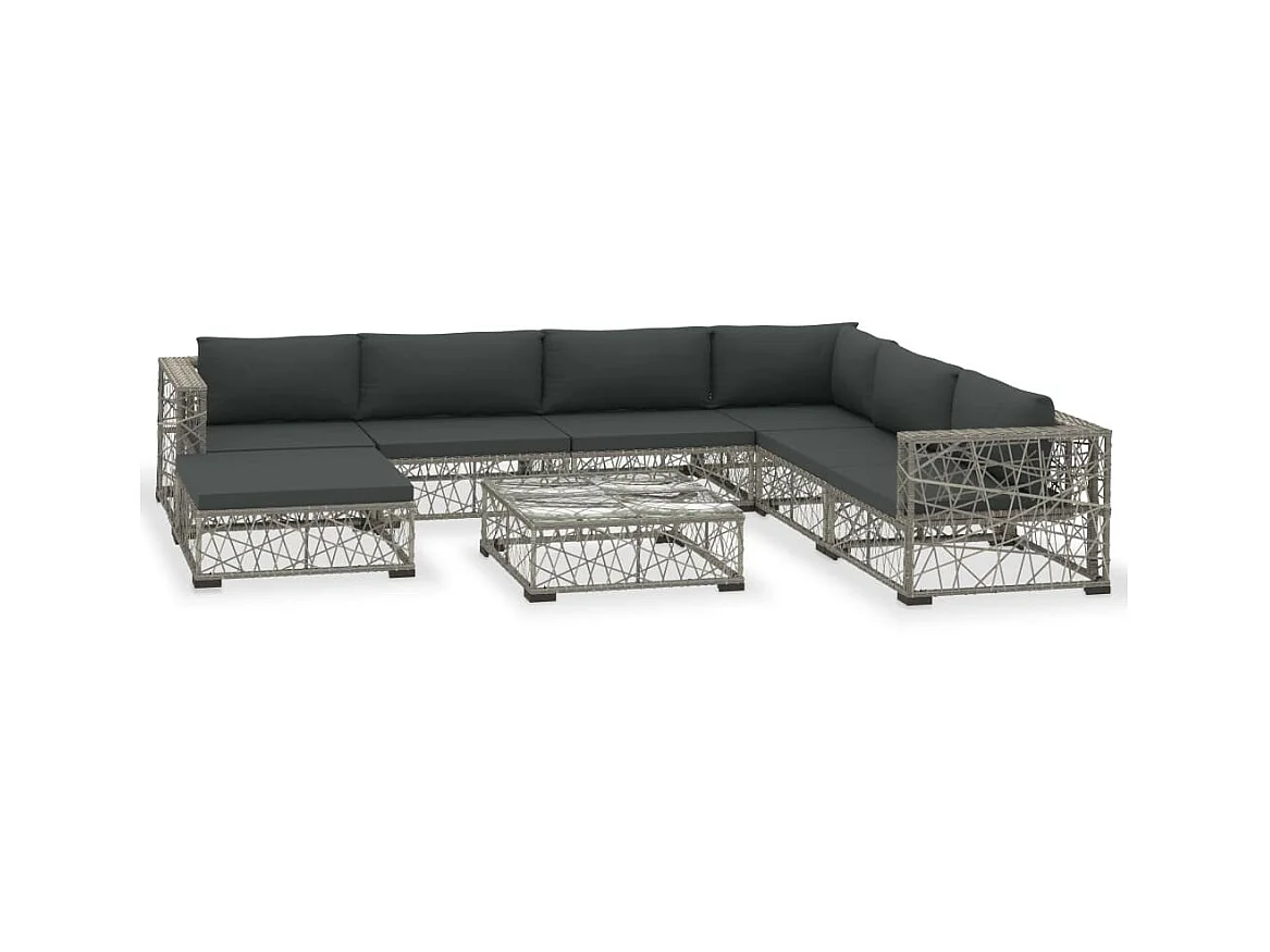 Salon de jardin 8 pcs avec coussins Résine tressée Gris 22