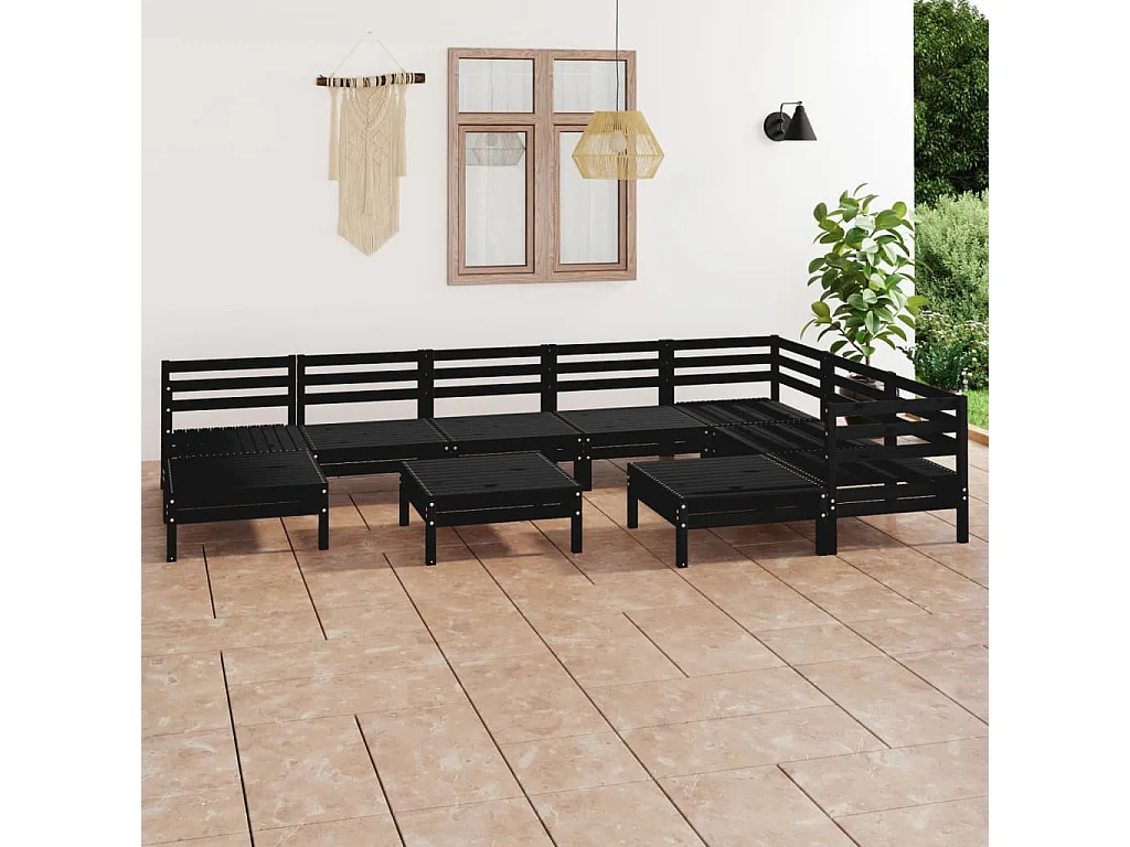 Salon de jardin 10 pcs Bois de pin massif Noir
