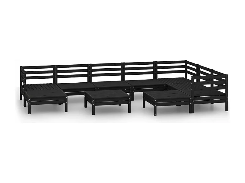 Salon de jardin 10 pcs Bois de pin massif Noir