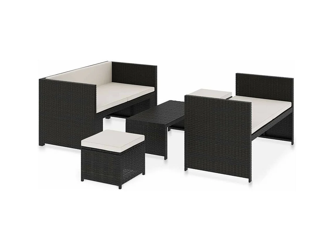 Salon de jardin 5 pcs avec coussins Résine tressée Noir 34