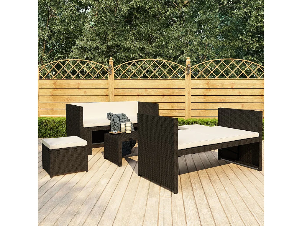 Salon de jardin 5 pcs avec coussins Résine tressée Noir 34