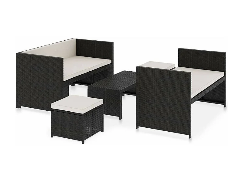 Salon de jardin 5 pcs avec coussins Résine tressée Noir 34