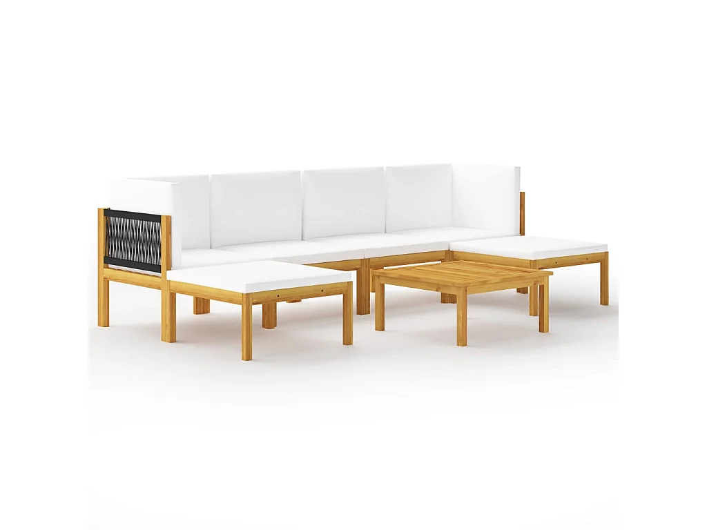 Salon de jardin 7 pcs avec coussins Crème Bois d'acacia solide 2