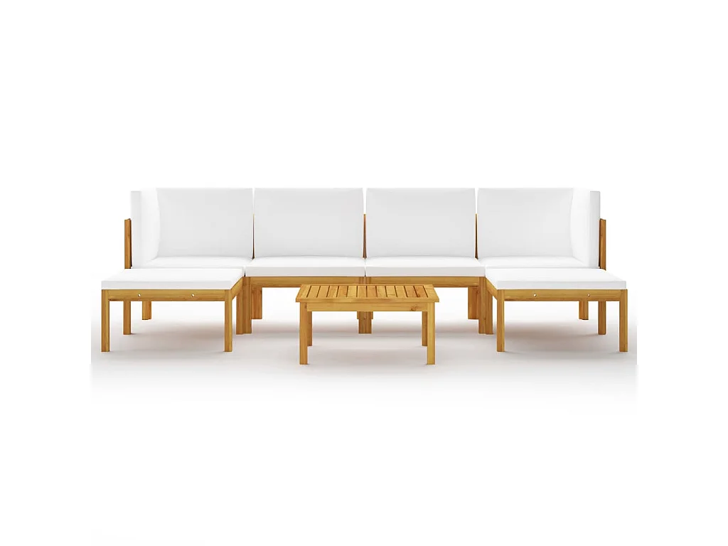 Salon de jardin 7 pcs avec coussins Crème Bois d'acacia solide 2