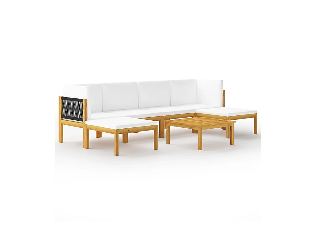Salon de jardin 7 pcs avec coussins Crème Bois d'acacia solide 2